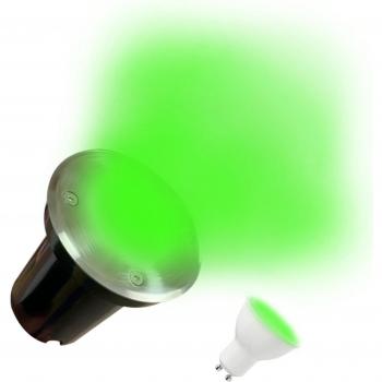 Lampada spot a pavimento Inox 304 IP65 rotonda + luce GU10 5W verde