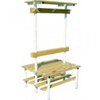 Banco Vestuario Doble con Zapatillero, Percha y Estante Superior