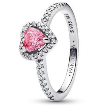 Pandora Anillo Corazón Rosa Elevado en Plata de Ley