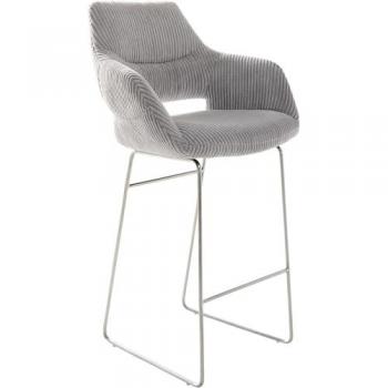 Edelstahl‑Barhocker Yago‑Flex mit Cord‑Silbergrau‑Kufengestell