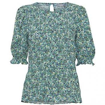 Fransa Kurzarmbluse FRMalu Damen Bluse mit Raffungen und Rüschen, Größe 2XL, Farbe: Forest Shade MS23 Leaf Flower