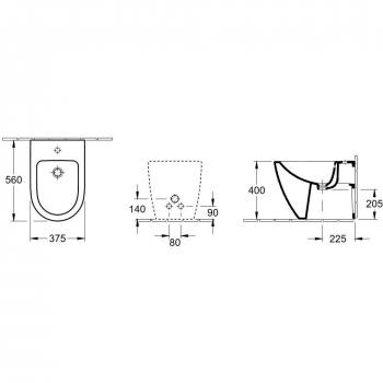 Villeroy & Boch Bidet Subway 540100, 370 x 560mm, bodenstehend, 1 Hahnloch, mit Überlauf