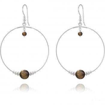 Les Trésors De Lily Silberschmuck: „Mineralia“ Ohrringe (Tigerauge, 50 mm, 8 mm) – R1048