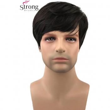 StrongBeauty Men's Short Dark Brown Synthetic Wig Natural Wave