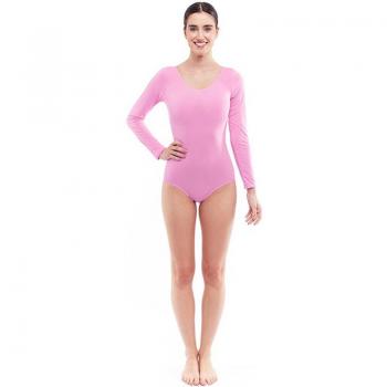 Maillot de manga larga rosa suave para mujer