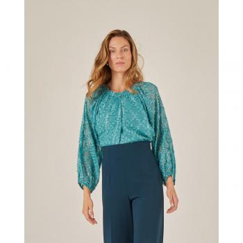 Blusa de mujer Niza en color verde con detalles brillantes