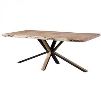 Table Design Acacia Laqué Beige 220x100x77 Pied Central Mat