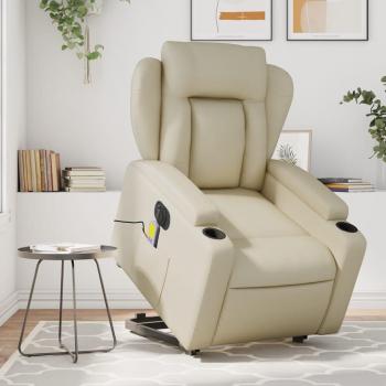 Poltrona Elevatória e Reclinável em Couro Artificial Creme