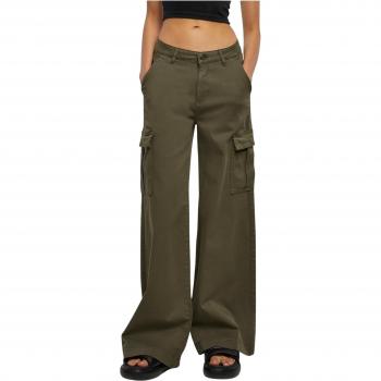 Khaki High Waist Twill Cargo Trousers by Urban Classics