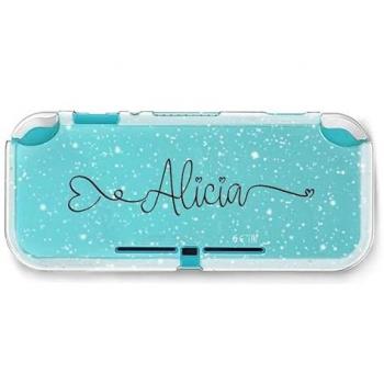 Coque Switch Lite Paillette avec Verre et Prénom en Coeur
