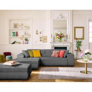 Pouf d'appoint en velours côtelé gris foncé