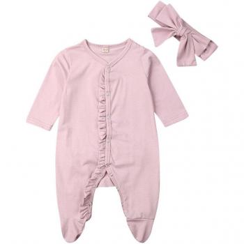 Combinaison de nuit pour bébé fille, chaussons volantés et manches longues
