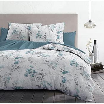 Completo Letti Pompadour 240x260 cm – Copripiumino e 2 Federe (100% Cotone, Bianco/Blù)
