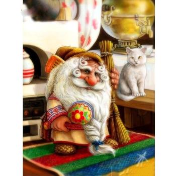 Rhinestone Cartoon Home Décor: Dwarf & Cat – 40x50cm