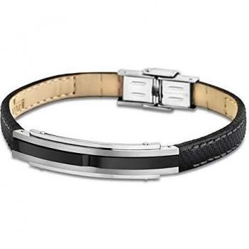Bracelet Lotus Style Argent Noir Ls1809-2/4 Bijoux Homme Cuir Jls1809-2-4