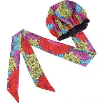 38cm African Print Satin Bonnet with Long Ribbon