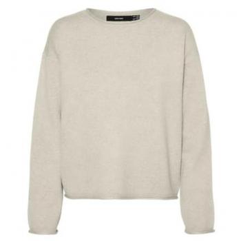 Strickpullover VERO MODA VMGOLD ROLL LS O-NECK PULLOVER GA Gr. L (40), beige (birch) Damen Pullover