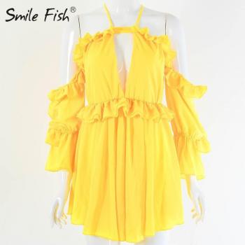 Boho Mini Vestido de Playa con Mangas Linterna