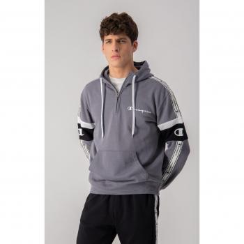 Giacca casual half zip, cappuccio regolabile e patch decorativa al polso