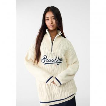 Embroidered Oversize Knit Sweater Ecru S