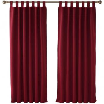 Deconovo Blickdichte Gardinen Schlaufen Vorhang Rot 175x140 cm 2er Set