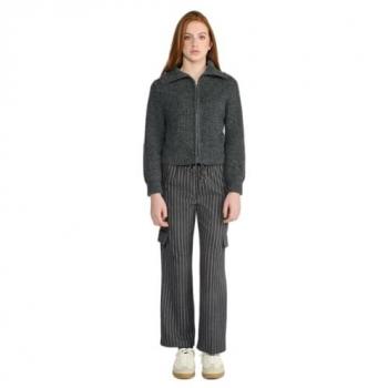 Pantalon enfant femme en gris anthracite, coupe régulière, style rayé – Le Temps des Cerises