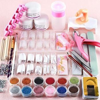Poudre Acrylique Saint‑Acior pour ongles – kit décoratif avec tips et paillettes