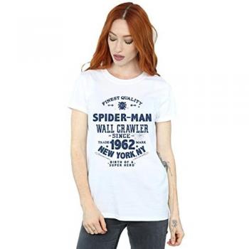 Marvel Ladies' Finest Spiderman Cotton Boyfriend Tee (Large, White)