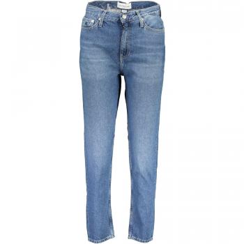 Calvin Klein, Slim-fit Jeans, female, Blue, Size: W30 High-Waisted Washed-out Cotton Jeans with Embroidery and Contrasting Details