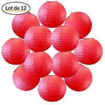 Boules en papier rouge 30 cm avec suspension pour décoration mariage