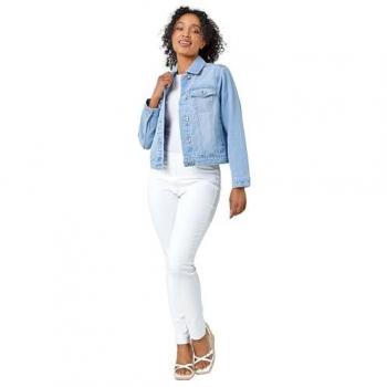 Roman Petite Bleached Denim Jacket – Cotton, Light Blue, UK 10