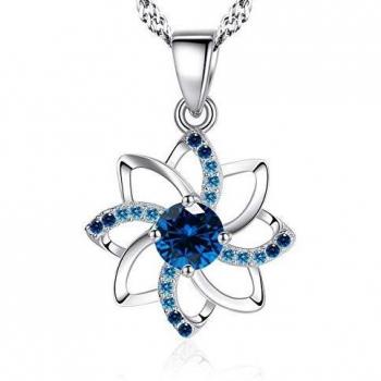 Sunnyshopday 925 Sterling Silver Diamond Flower Pendant