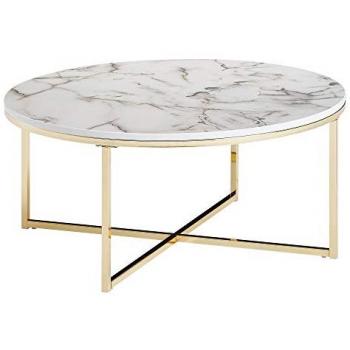 KADIMA DESIGN Eleganter Couchtisch, Marmor-Optik, Goldfarbenes Gestell, 80 cm
