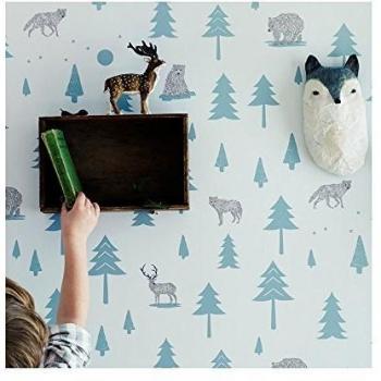 Forest Fantasy Wilderness Theme Grey & Storm Green Kids Wallpaper
