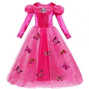 Robe de fête papillon à manches longues pour fille SSara (140, L-rose rouge)