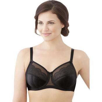Glamorise Damen Eleganter BH, Wonderwire, Schwarz mit Satin und Spitze