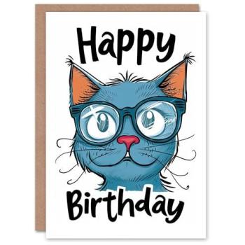 Women's Birthday Card: Cat Enthusiast, Nerdy Eyewear, Party Cap