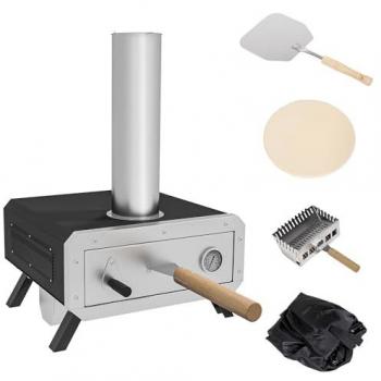 Outsunny Black Wood Fired Pizza Oven with Rotating Stone and Cover for Outdoor Cooking