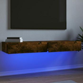 Plateau TV double chêne fumé éclairage LED inclus