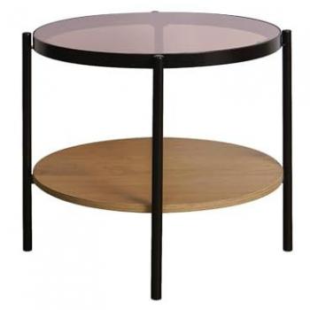 Table d'appoint ronde SWEEEK 52 × 52 cm – Métal noir, verres trempés, style vintage