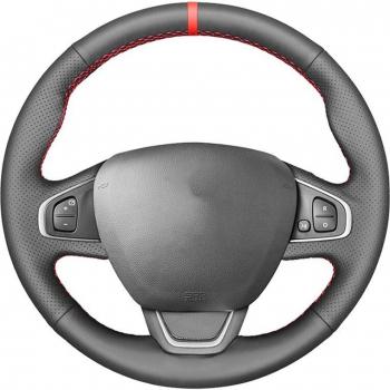 Black PU Leather Steering Wheel Cover with Red Stitching for Renault Clio 4 (IV) Kaptur Captur