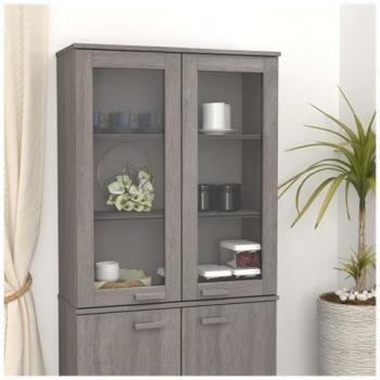 Deveneriche HBC Massivholz Highboard – 85 × 35 × 100 cm, graues Finish