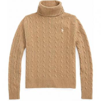 Polo RALPH LAUREN Pull Torsadé Col-Roulé avec Logo Poitrine – Chameau, F, S