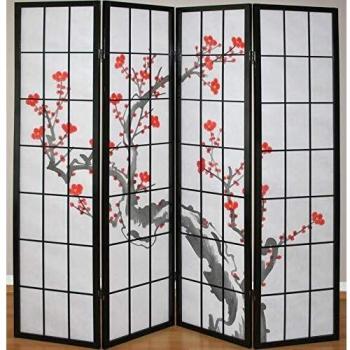 Biombo de Bambú Oscuro 4 Paneles, 1.76m x 1.75m