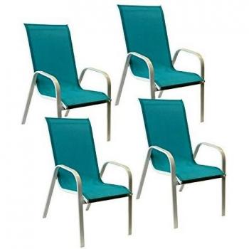 Ensemble de 4 Chaises Marbella en Textilène Bleue sur Support en Aluminium Blanc