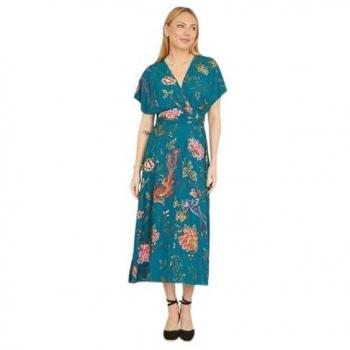 Robe Yumi viscose à motifs oiseaux et floraux taille 38 Bleu