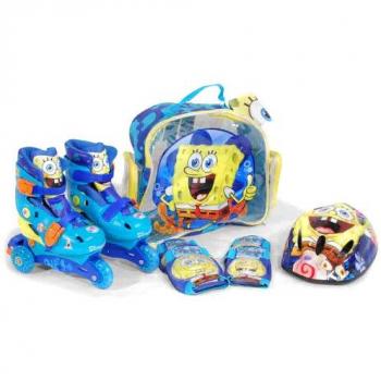 Set de Patines Bob Esponja con Mochila, Casco y Protecciones, Tallas S/M/L