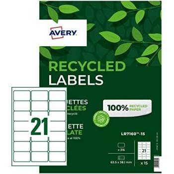Avery Recycled Address Labels 21 Per Sheet White (315 Pack) LR7160-15