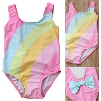 Kids Beachwear Rainbow Bikini with Bowknot 1-6T