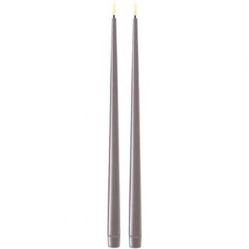 Bougie LED Effilée Vernie, 2 pièces (38 cm) Gris